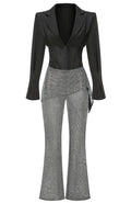 Long Sleeve Sparkly Two Piece Jumpsuit Black