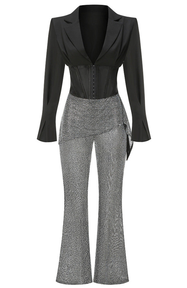 Long Sleeve Sparkly Two Piece Jumpsuit Black