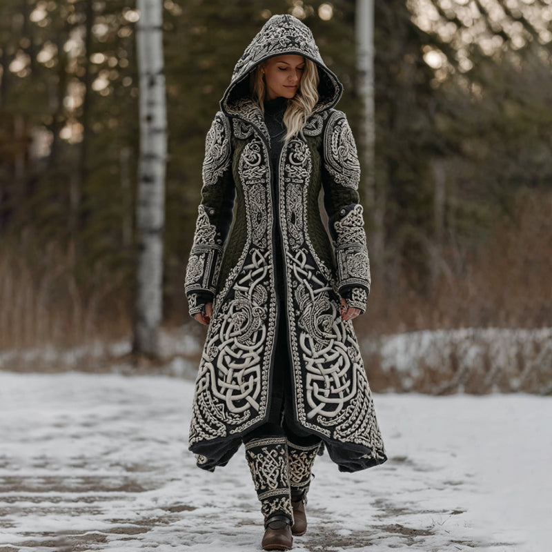 Women's Celtic Knot Jacquard Art Hooded Knit Cozy Cardigan