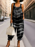 Women's Fashion Shiny Rhinestones It's My Birthday Print Casual Jumpsuit