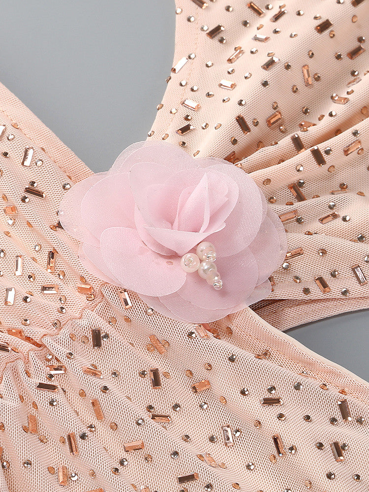 Floral Detail Embellished Maxi Dress Nude Pink