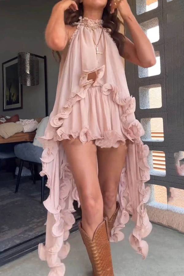 Delicate Romantic Drama Chiffon Wavy Ruffles Elastic Waist Loose Shorts