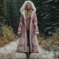 Women's Viking Celtic Knot Knitted Jacquard Long Fur Collar Coat
