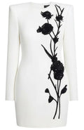 Long Sleeve Sequin Floral Detail Dress White