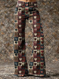 Women's Artistic Heart-pattern Patchwork Print Casual Washed  Pants