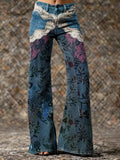 Women's Floral Patchwork Art Print Casual Washed Cotton  Pants