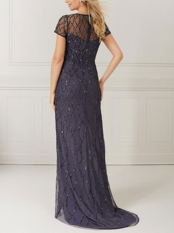 Elegant sheer beaded wedding dress for women