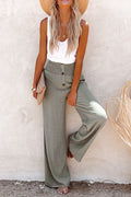 LINEN BLEND HIGH RISE SMOCKED PANTS