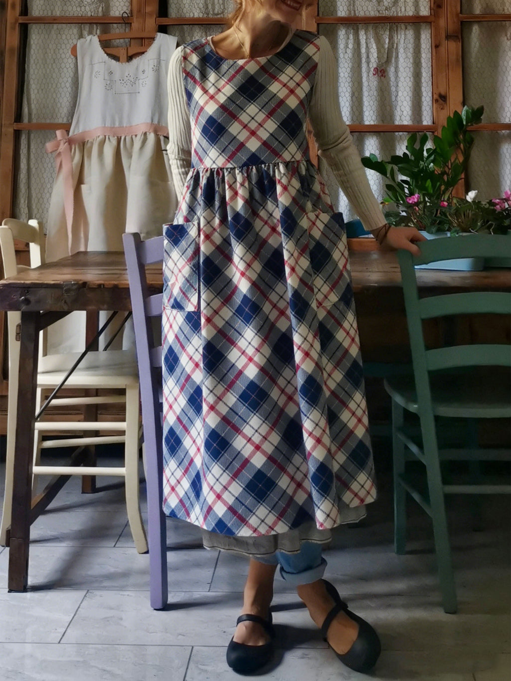 Classic Navy & Red Argyle Plaid Apron