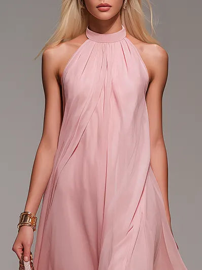 Comfortable And Elegant Halter Neck Sleeveless Slit Chiffon Maxi Dress