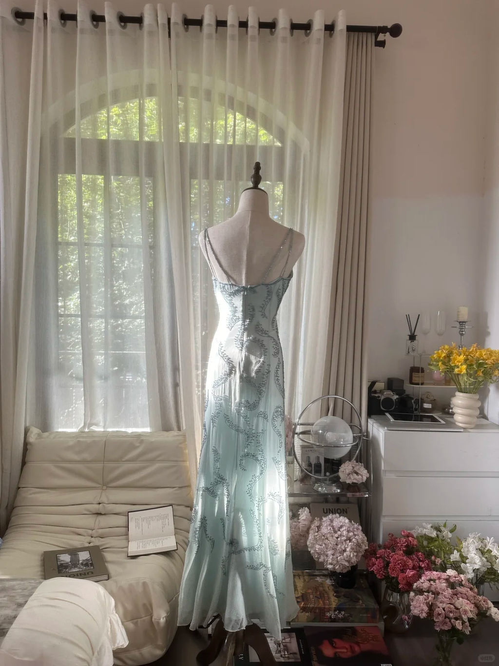 Lit Blue Gorgeous Sparkling Fashion Elegant Exquisite Beaded Long Chiffon Fairy Ball Gown Evening Dress Birthday/Wedding Guest/Vacation Party Dress Prom Dress Valentine's Day Date Dress 4036