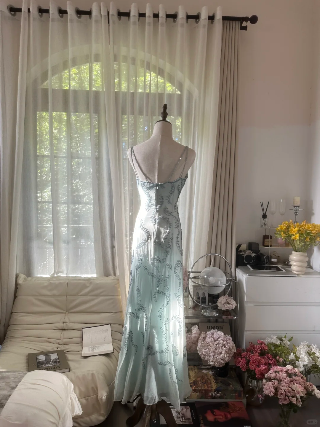 Lit Blue Gorgeous Sparkling Fashion Elegant Exquisite Beaded Long Chiffon Fairy Ball Gown Evening Dress Birthday/Wedding Guest/Vacation Party Dress Prom Dress Valentine's Day Date Dress 4036