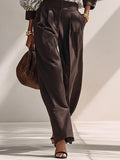 Women's Casual Dark Brown Wide-Leg Tailored Pants MDZ0626G8ZRK