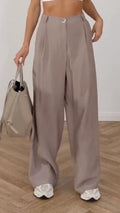 High Waist Pleated Loose Wide Leg Suit Pants,