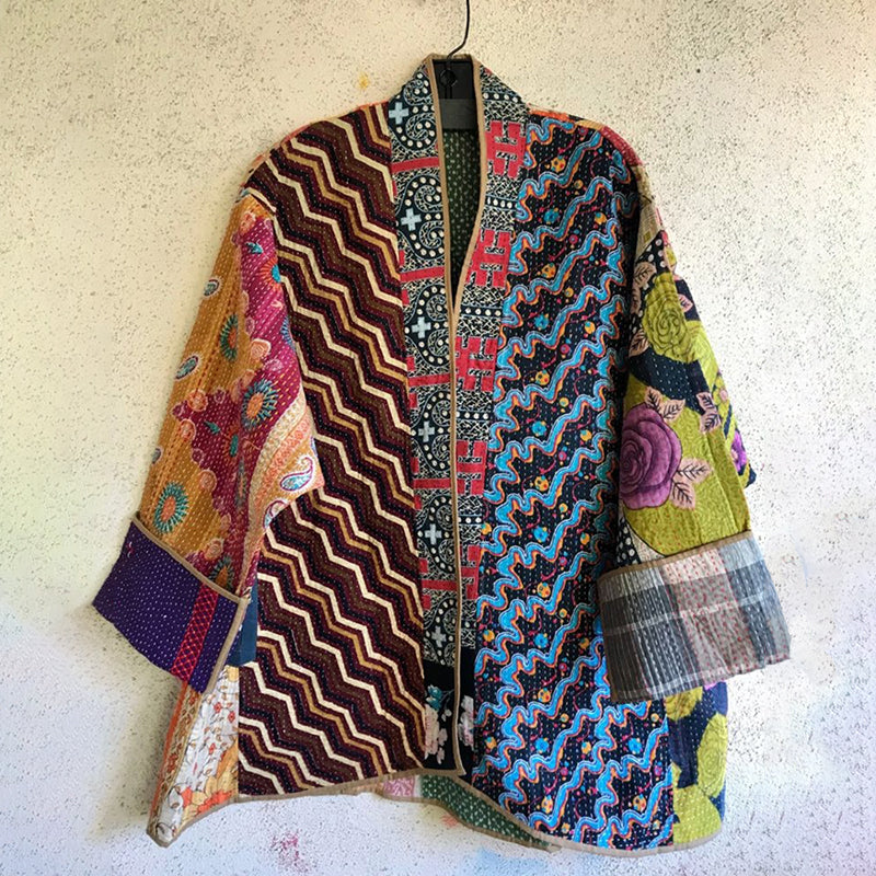 Japanese Style Spliced floral Contrasting Kimono
