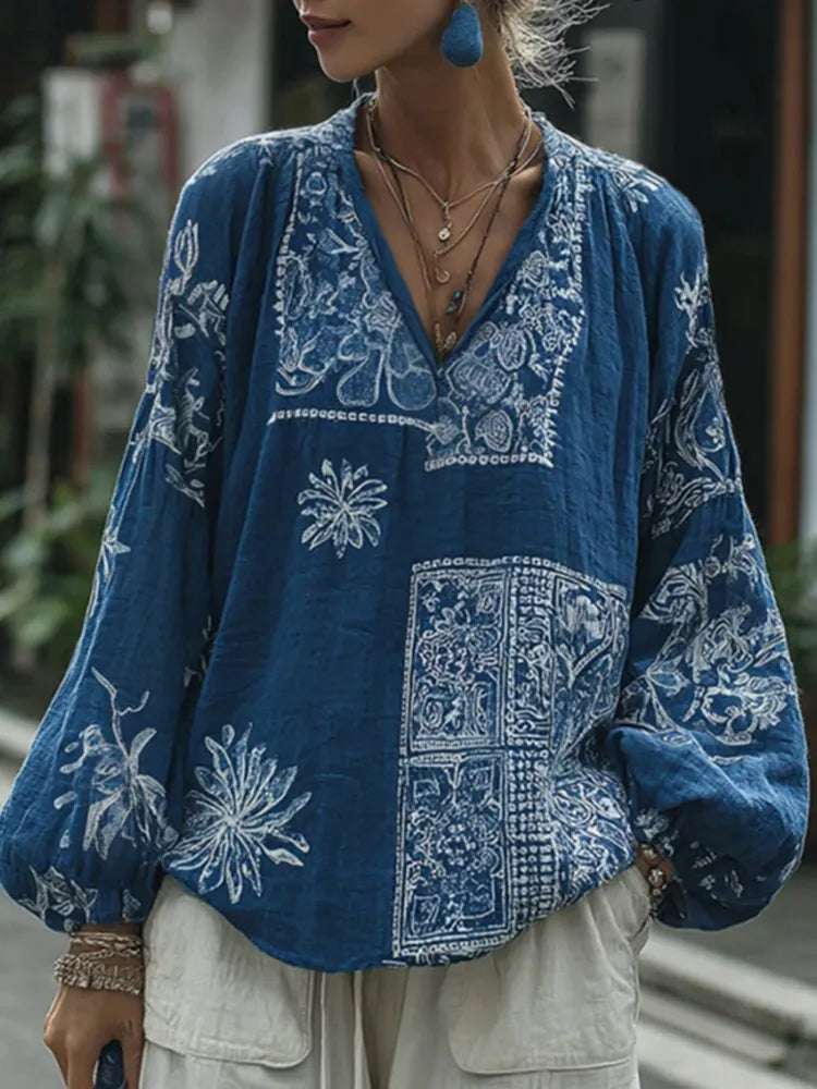 Women's Japanese-style Floral Pattern Comfortable Top