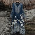 Women's Traditional Japanese Sashiko Art V-neck Dress