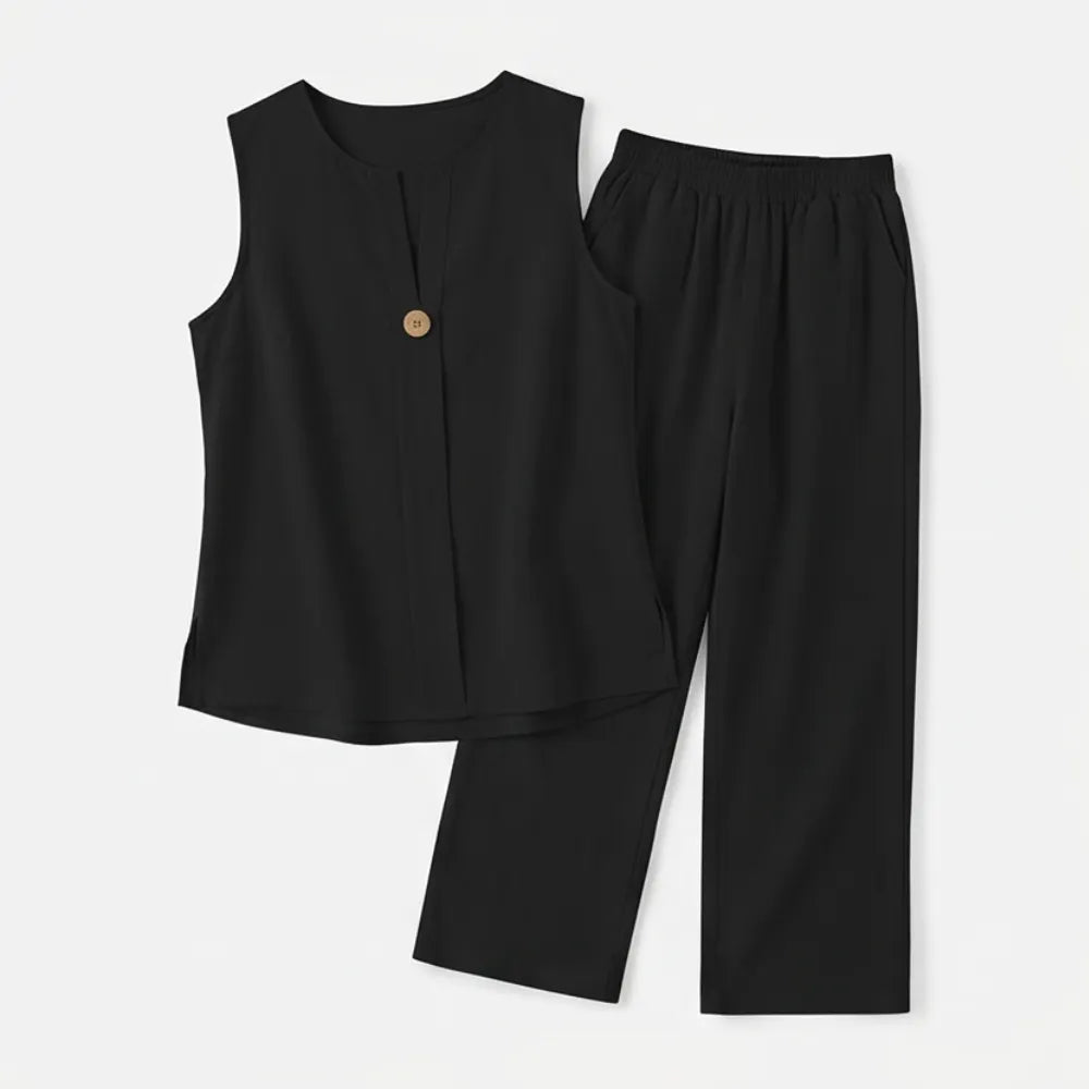 Lunavia – Women's Sleeveless Linen Co-Ord Set with Wide-Leg Pants