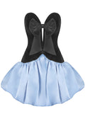 Strapless Bow Detail Puff Dress Black Blue