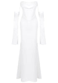 Long Sleeve Strapless Draped Maxi Dress White