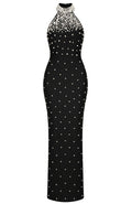 Halter Pearl Maxi Dress Black
