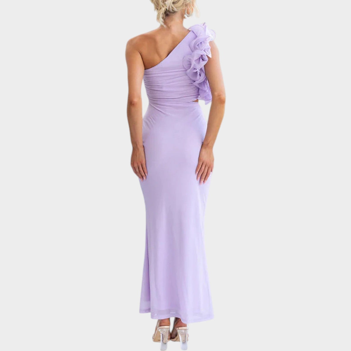 One-Shoulder Floral Accent Evening Gown