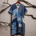 Japanese Style Plant Printed Splicing Retro V-neck Dress