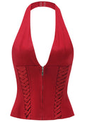Halter Lace Up Corset Top Red