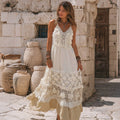 Women's Vintage Floral Embroidered Art Suspender Midi Dress