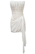 Strapless Pearl Draped Corset Dress White