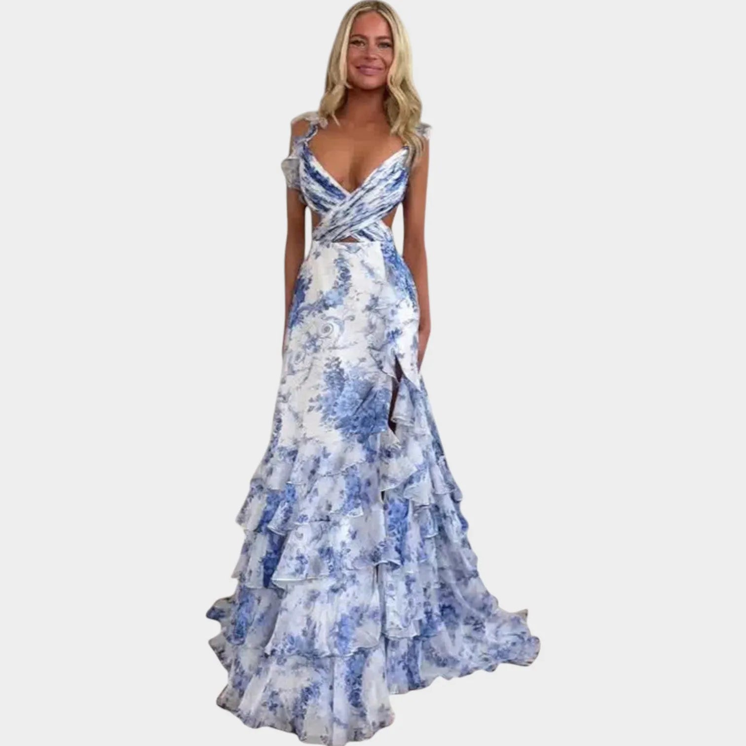 Floral Ruffle Cross-Front Maxi Dress