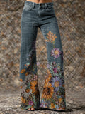 Women's Floral Art Print Casual Washed Pants