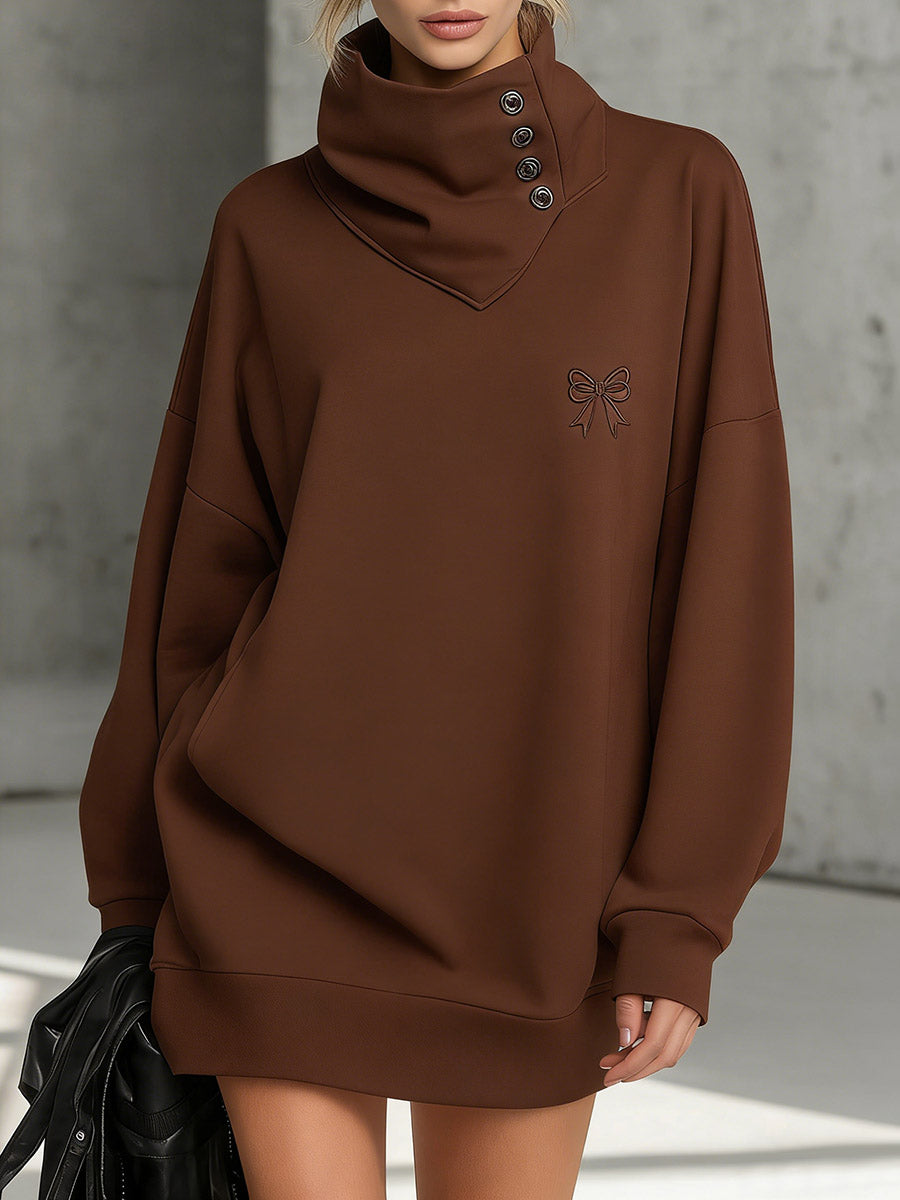 Women's Solid Color Stand-collar Long-sleeved Loose Casual Sweatshirt
