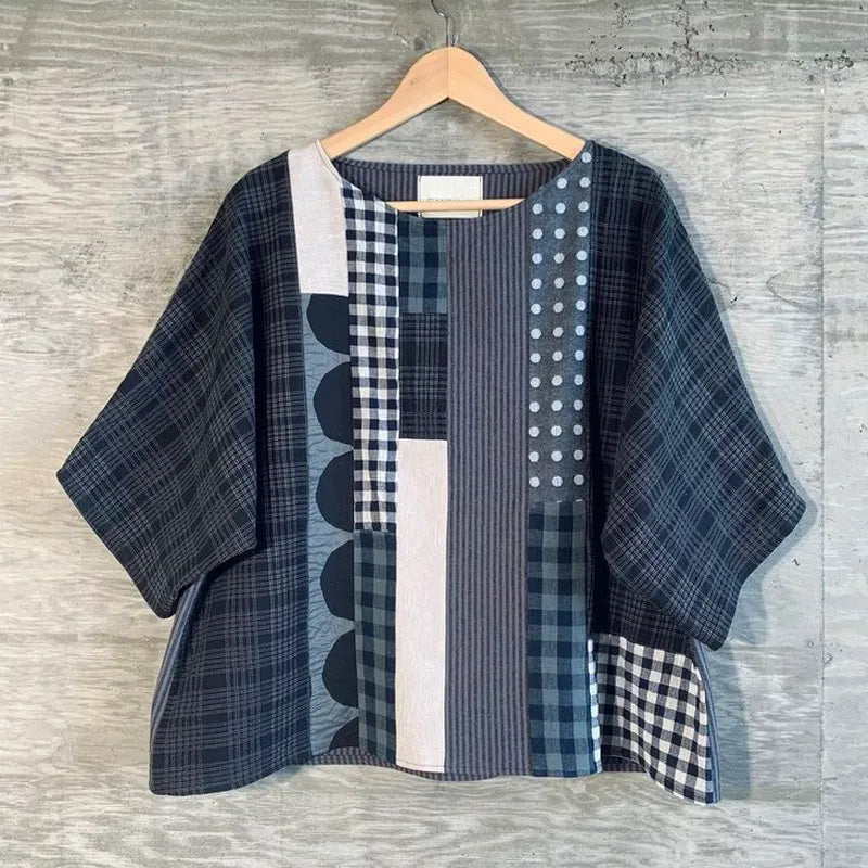 Vintage Polka Dot Geometric Women's Linen T-shirt