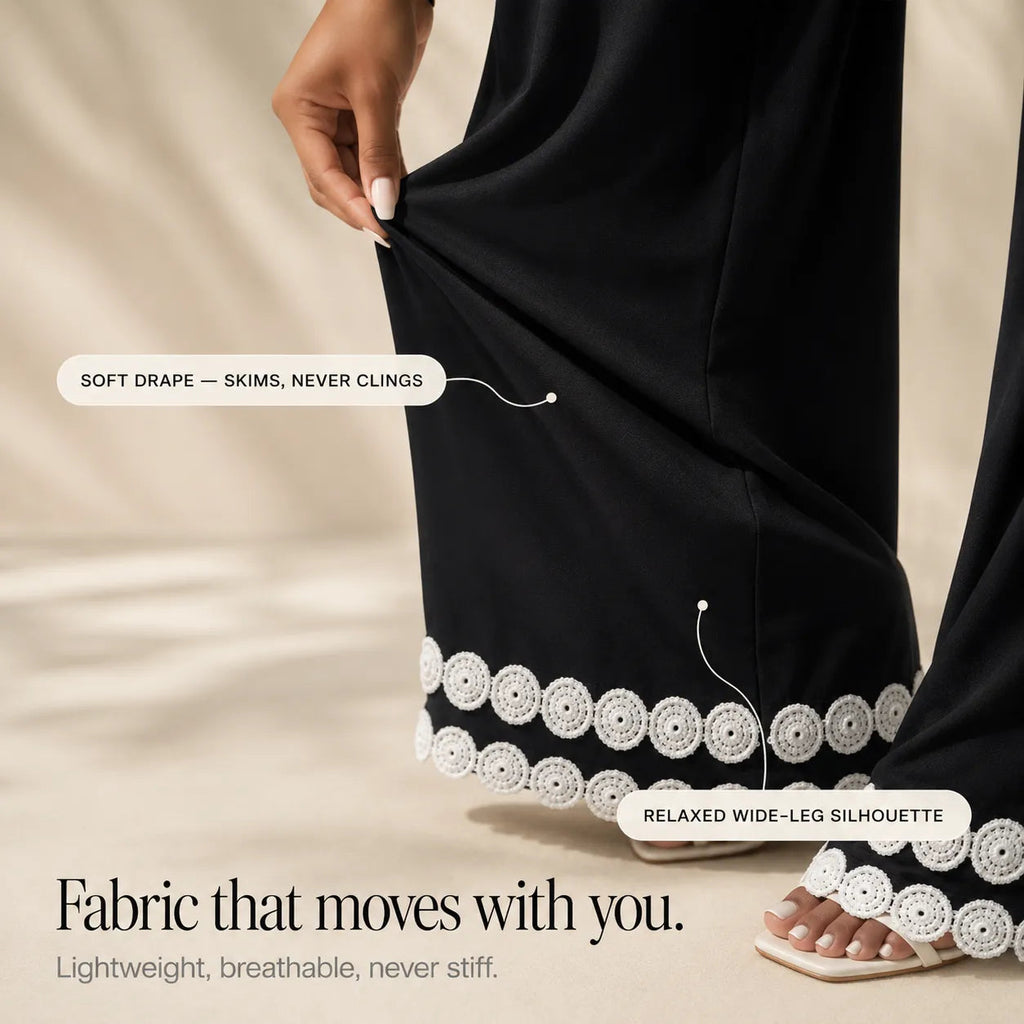 Marovée – Sleeveless Top & Wide Leg Pants Set with Crochet-like Trim Details