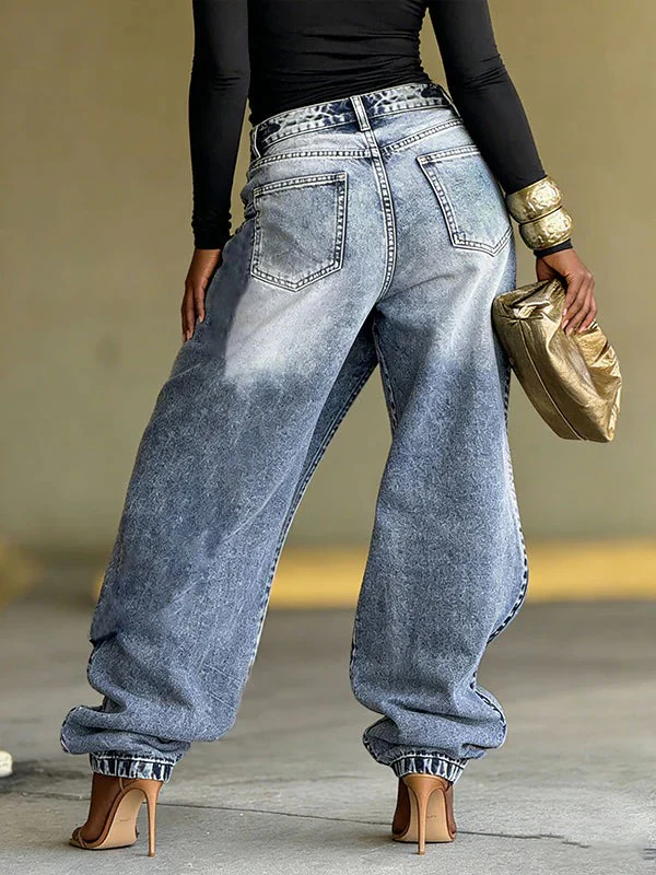 Women's Rhinestone Tassel Faux Two-piece Jeans