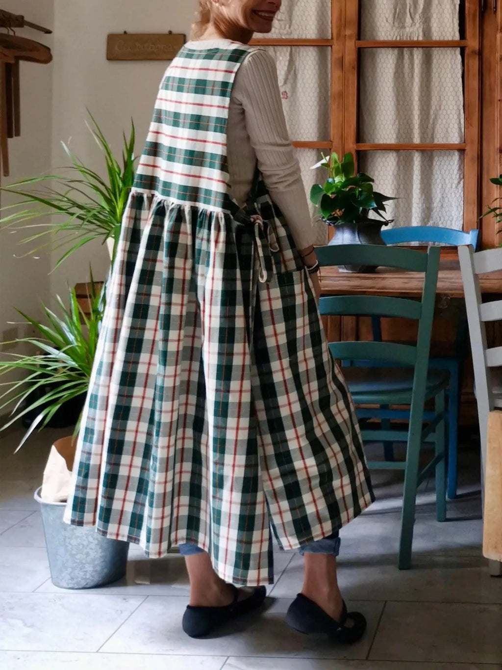 Green Tartan Cotton Apron