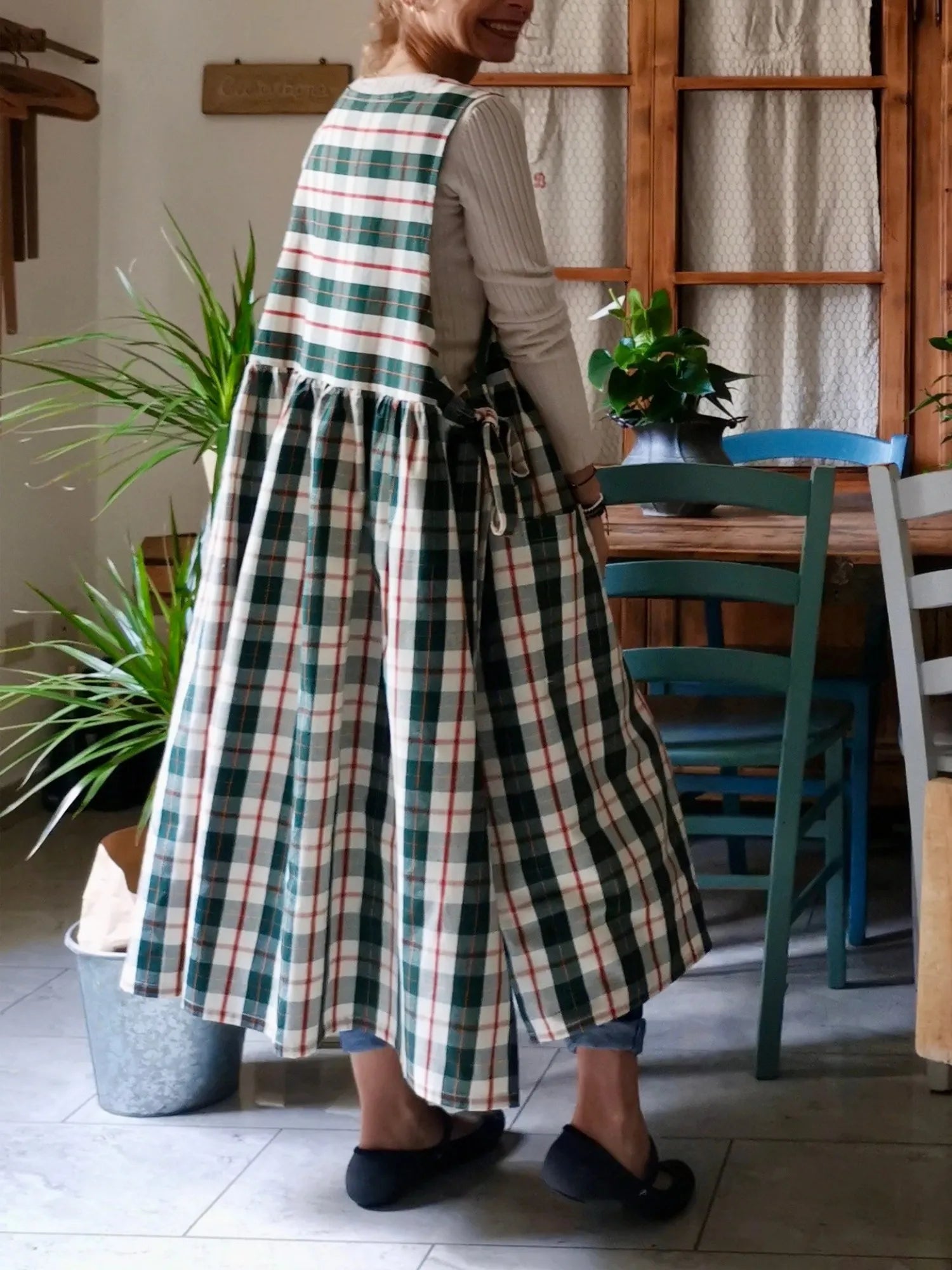 Green Tartan Cotton Apron
