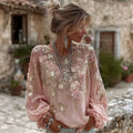 Women's Floral Embroidered Art Round Neck Blouse