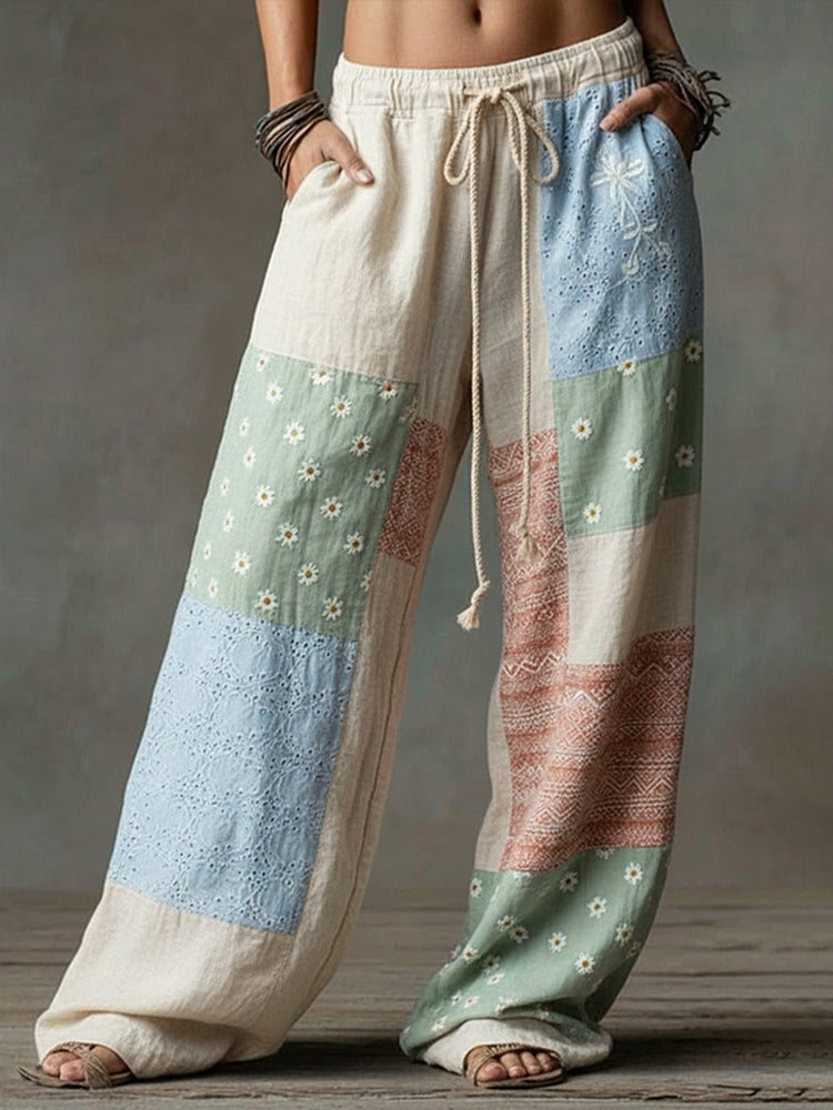 Women's Bohemian Style Floral Geometric Art Casual Linen Pants