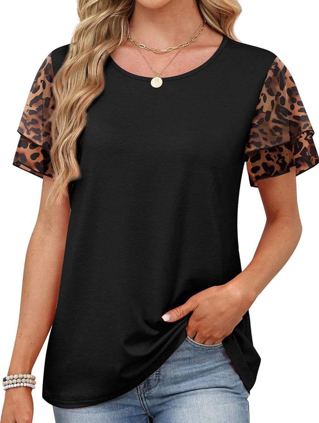 Crewneck Print Double Sleeve Tee_CWTTS00917