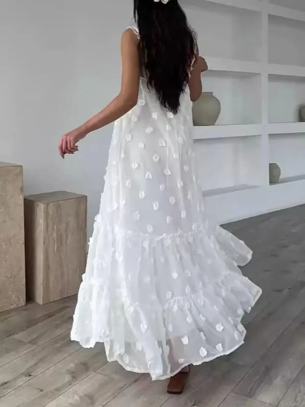 Pretty Flower Decor A-Line Layered Loose Maxi Dress