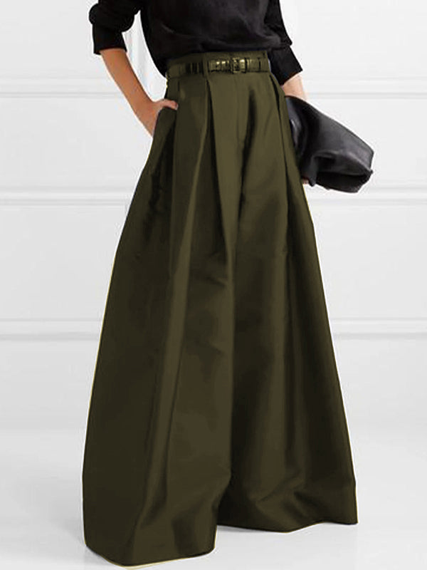 High Waisted Loose Pleated Solid Color Pants