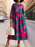 Women's Fashion Floral Art Print Silhouette Peter Pan Collar Maxi Dress