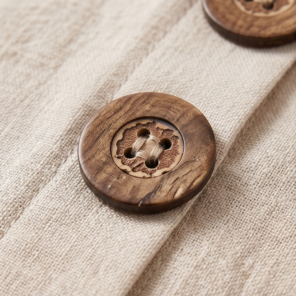 Soléma – Flowy V-Neck Midi Dress with Wooden Buttons