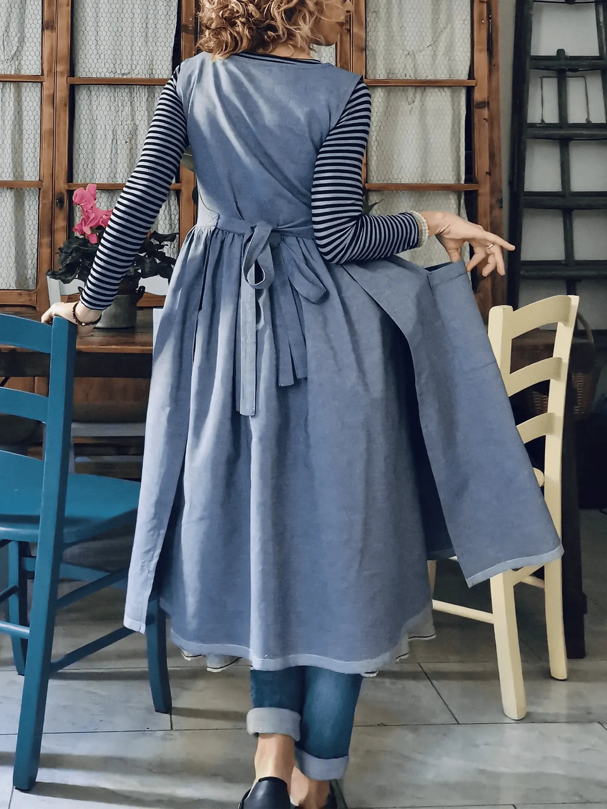 Blue  and Cotton Kitchen Apron