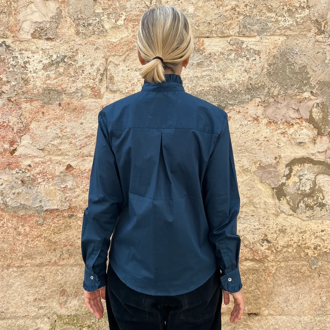 ApuntoB Blouse 38 – Italian Cotton Micro-Pleated Stand Collar Popover Blouse