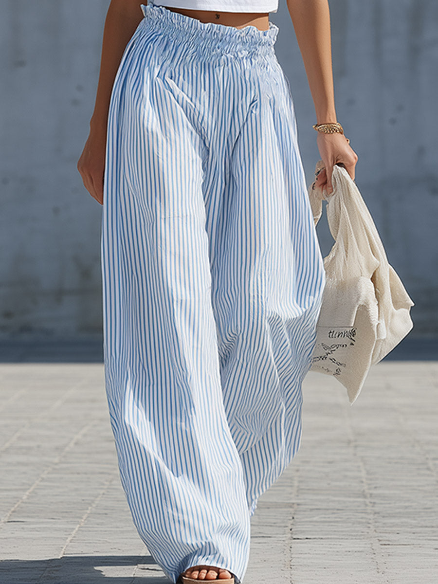 Stylish Casual Blue Striped Pants