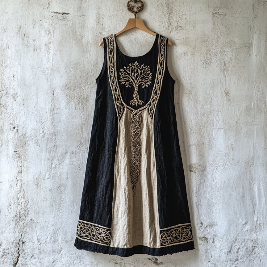 Vintage Viking Art Linen Sleeveless Maxi Dress