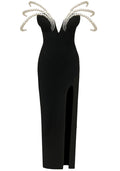 Pearl Detail Bardot Maxi Dress Black
